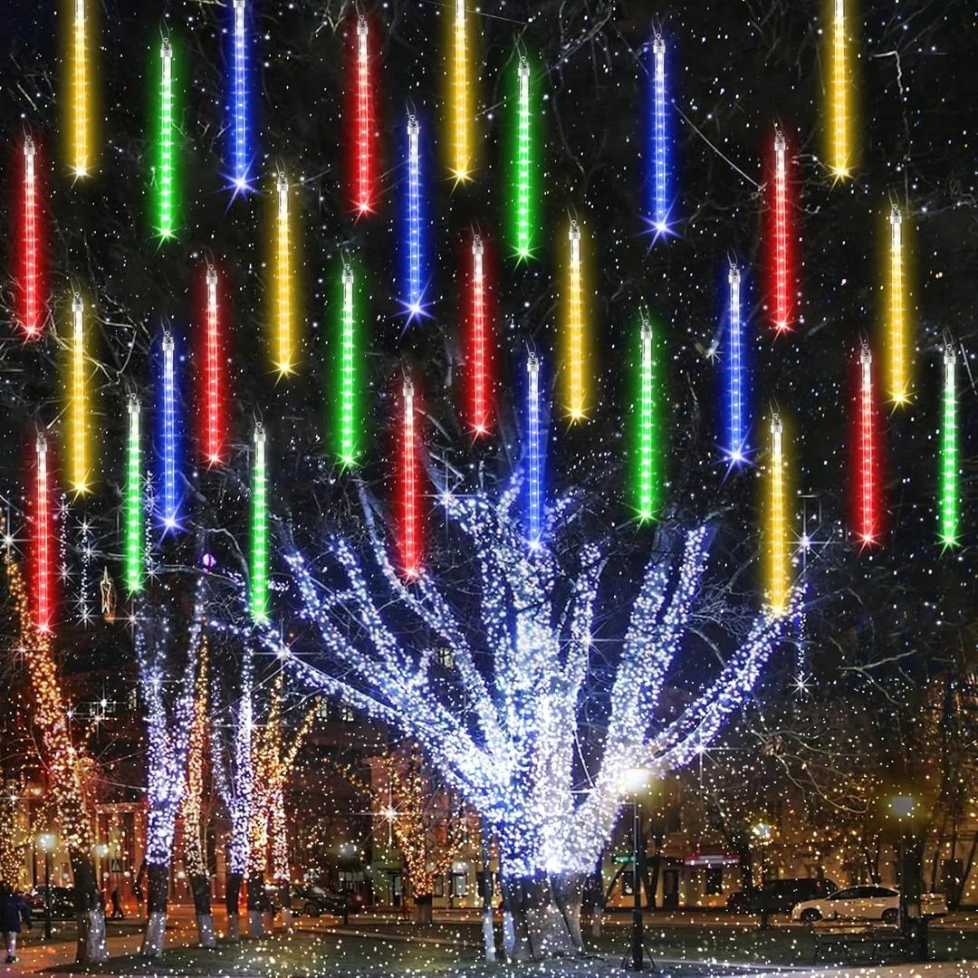 iBaycon 20 Tubes 480 LED Meteor Shower Rain Lights, 11.8 inches Cascading Icicle Lights Waterproof Outdoor, Connectable Falling Raindrop Lights with Timer for Holiday Party Christmas Decorations (Multicolor)