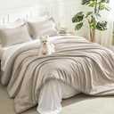Litanika Oatmeal Comforter Queen Size, 3 Pieces Lightweight Solid Bedding Comforter Set, All Season Fluffy Bed Set (90x90In Comforter & 2 Pillowcases)
