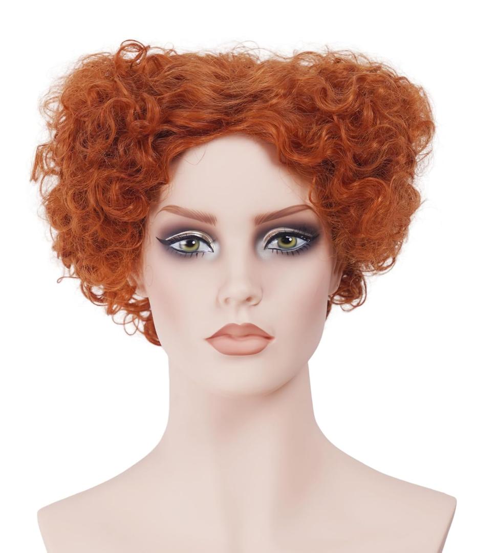 12 Inches Auburn Short Curly Wavy Orange Wigs for Women Copper Red Wavy Wig with Synthetic Natural Ginger Wig for Movie Anime Costumes Cosplay,Halloween,Daily Use