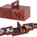 1pcs Wooden Expandable Sewing Box Sewing Kit Storage Box with Handle, Embroidery Kit Wooden Sewing Basket