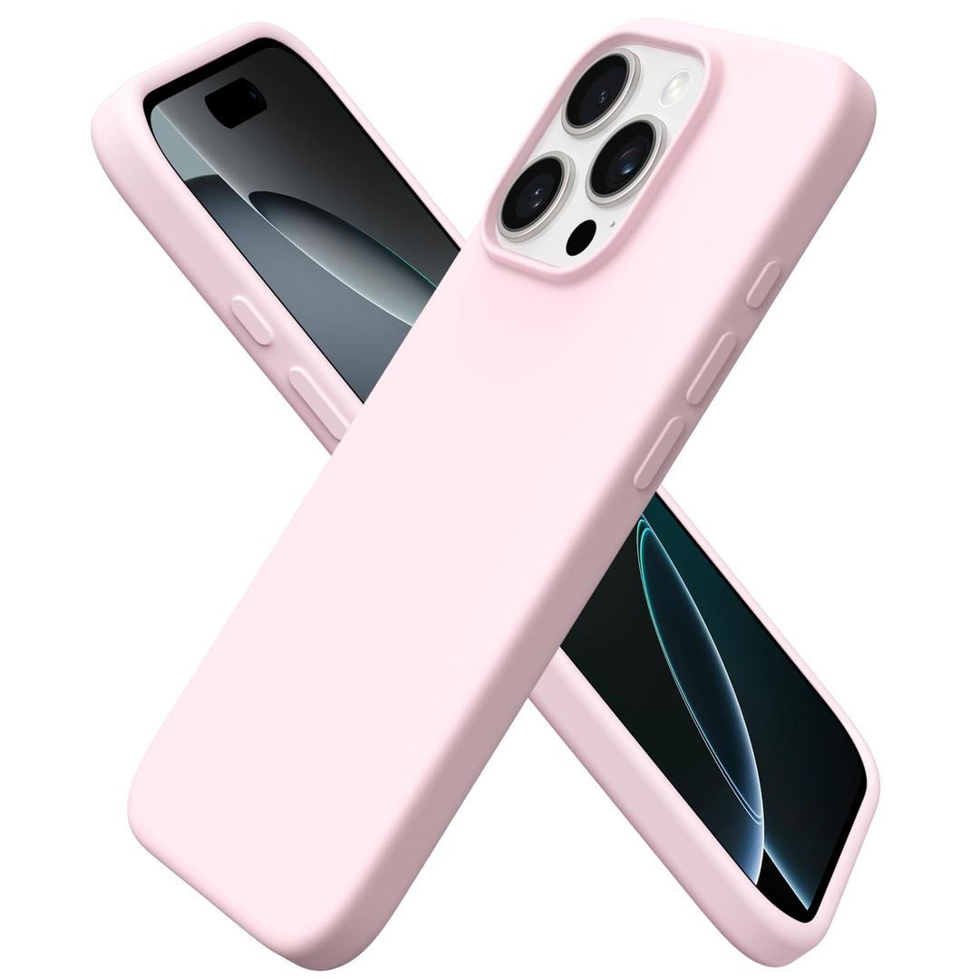for iPhone 16 Pro Max Phone Case Liquid Silicone, Thin Slim Soft Rubber Gel TPU Plain Protective Simple Cover for Women Girl Cute, Matte Solid Color Aesthetic, Pink
