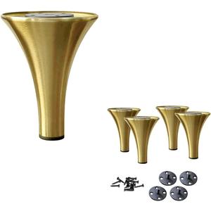 Set of 4 Designer Metal Legs  Heavy Duty Furniture Legs for Sofa Tables, Coffee Tables, and DIY Projects  Modern Style with Easy Installation (Brushed Brass, 5" H)