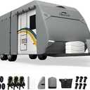 Travel Trailer RV Cover 30-33 FT, 7 Layers Top Waterproof Camper Cover, Heavy Duty Toy Hauler RV Cover for Winter Snow with Tongue Jack Cover, Gutter Covers