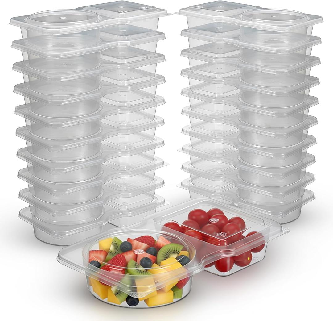 Reusable Snack Containers with Lids 10 Pack Double Compartment Portion Control Snack Containers Leakproof Divided Food Storage Cups Stackable Travel Snack Pack Containers