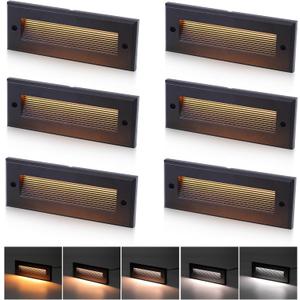 [6 Pack] Cloudy Bay 9 Inch 5CCT Low Voltage LED Outdoor Step Lights 12V-15V 3W/5W Dual-Bright Selectable Landscape Stair Lights,Exterior Deck Lights, Aluminum,Metal Black