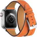 Bestig Bands Compatible with Apple Watch Band 40mm 41mm 38mm 42mm(Series 10 11) Women Men, Genuine Leather Double Tour Designed Slim Thin Strap for iWatch SE1/2/3 Ultra 3/2/1 Series 9 8 7 6 5 4 3 2 1
