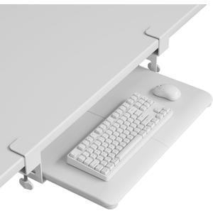 BONTEC KMT01-PJ Under Desk Keyboard Tray, Pull-Out Keyboard & Mouse Platform with C-Clamp, 20 x 11.8 in Space-Saving Ergonomic Slide-Out Drawer, White