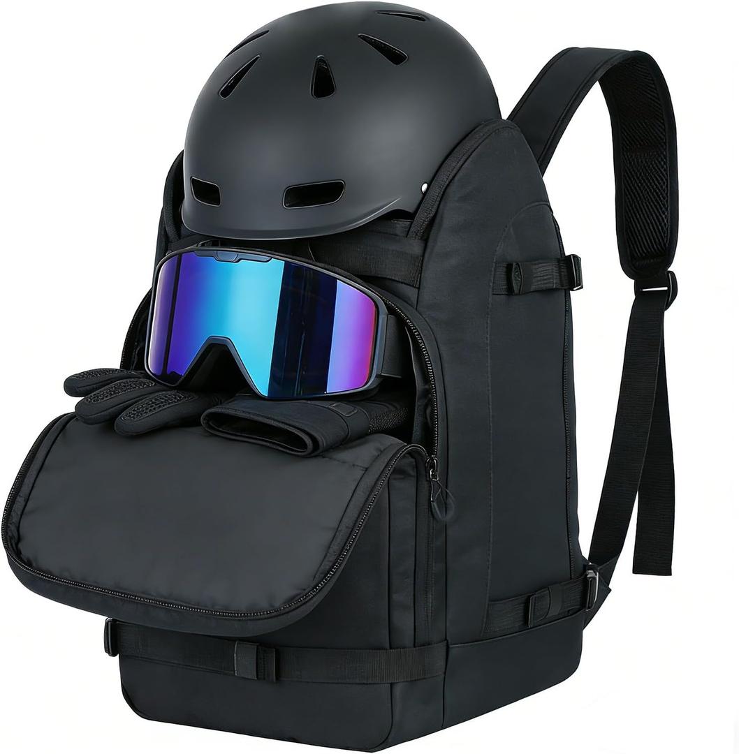 Ski Boot Bag Backpack, Waterproof Ski Boot Travel Backpack for Helmet,Snowboard,Skis,clothes,Goggles, Gloves and other Accessories (black)