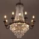 TOCHIC Crystal Chandelier for Dining Room, 30.4" D Vintage French Empire Chandelier for Living Room Farmhouse Chandeliers Ceiling Light for Bedroom, Antique Bronze Pendant Light Fixture for Kitchen