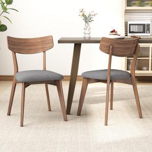 Merax Dining Chairs Set of 2, Mid-Century Modern Diner Chair with Seat Cushion & Curved Backrest, Side Kitchen Chairs W/Walnut Finished Rubberwood Frame & Padded Seat, Solid Wood Legs, Beige (Grey)