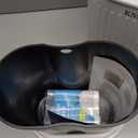 1.8 Gallons Small White Bathroom Can with Lid, Slim Bathroom Garbage Bin, Removable Liner, Dog Proof Can with Pop-Up Lid for Bedroom,Toilet