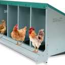 Chicken Nesting Box, 4 Holes Nesting Boxes, Heavy Duty Metal Laying Boxes, Roll Away Nesting Box Egg Collection Tray, with Roosting Pole for Chicken Coop(Green)