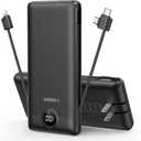 VEGER Portable Charger with Built-in AC Plug and Cables, All in One 10000mAh Ultra Slim Power Bank Travel Essentials, Fast Charging Battery Pack Compatible with iPhone, Samsung, Android (Black)