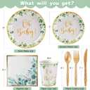 350PCS Sage Greenery Baby Shower Party Supplies Serves 50 Guests Oh Baby Paper Plates, Napkins,Cups, Plastic Forks, Knives,Spoons