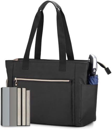 CURMIO Teacher Tote Bag for Women, Teacher Work Bag with Cup Holder and Laptop Compartment, Large Utility Tote for Teachers, Black, Bag Only