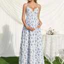 KUTUMAI Summer Lace V Neck Maternity Maxi Dresses for Women 2026 Casual Floral Long Flowy Photoshoot Baby Shower Dress (L)