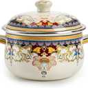 ZENFUN Kitchen Enamel Stockpot with Lid, 4.5 Quart Retro Flower Stew Bean Cooking Pot, Vintage Thicken Soup Pot with Handles, Nonstick, Safe for Induction Cookers, Gas Stove