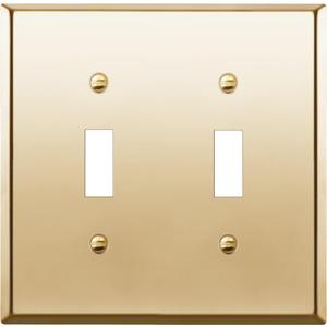 ENERLITES Toggle Light Switch Metal Wall Plate, Stainless Steel 201, Corrosion Resistant, Size 2-Gang 4.50" x 4.57", 7712-PB, Polished Brass, Gold