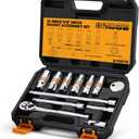 12-Piece 3/8" Drive Spark Plug Socket Set with Ratchet Handle, Universal Joint, Spark Plug Gapper & Extension Bar, 9/16", 5/8", 3/4", 13/16", 14mm, 18mm, CR-V Sockets with Rubber Holding Rings