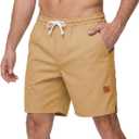 BUXKR Men's Lightweight Athletic Shorts Loose Fit Workout Shorts with Pockets for Gym Training and Sports, Quick-Dry Summer (Beige, M)
