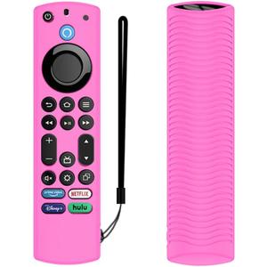 Silicone Remote Case, Lightweight Anti Slip Shockproof with Lanyard - Compatible with Toshiba/Insignia Firetv Omni or 4-Series TV (Pink Glow)