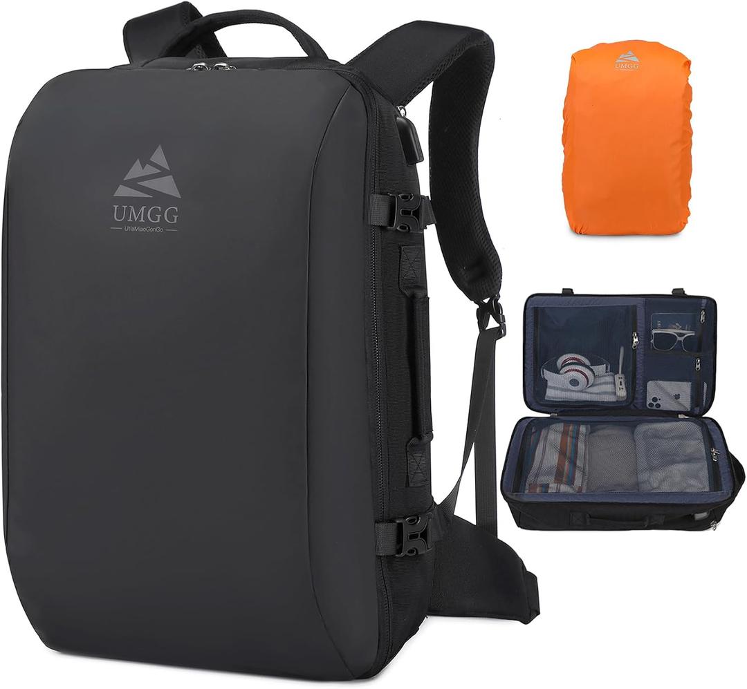 Travel Backpack for Men 40L, TSA Flight Approved Carry On Backpack with Rain Cover, 17inch Travel Laptop Backpack with USB Charging Port, Extra Large Luggage Suitcase Daypack Weekender Bag, Black