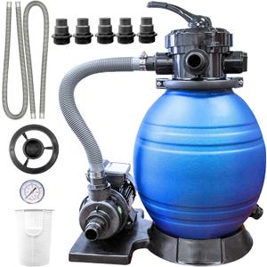Swimline Sand Filter Pump for Above Ground Pool - 12'', 0.3HP, 1980 GPH Pump Flow Rate, 4 Way Multi Port Valve, Easy Installation