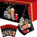 Buryeah 3 Pieces Movie Night Tablecloth Plastic Table Covers Movie Theater Table Cloth for Party Supplies Red Carpet Birthday Party Decor, 54 x 108 Inch