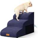 Dog Stairs for Small Dogs,3-Step,Foam Dog Steps&Ramps for Couch/High Beds with Waterproof &Removable Cover, Non-Slip, Blue