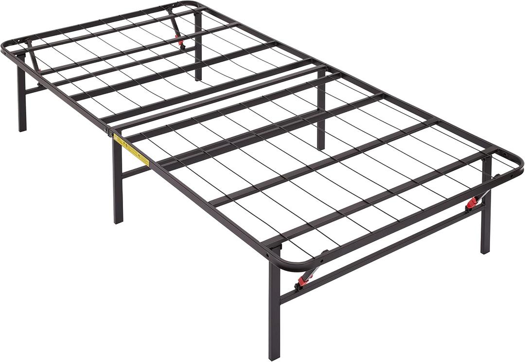 Amazon Basics Foldable Metal Platform Bed Frame with Tool-Free Setup, 14 Inches High, Storage Space, Sturdy Steel Frame, No Box Spring Needed, Twin XL, Black