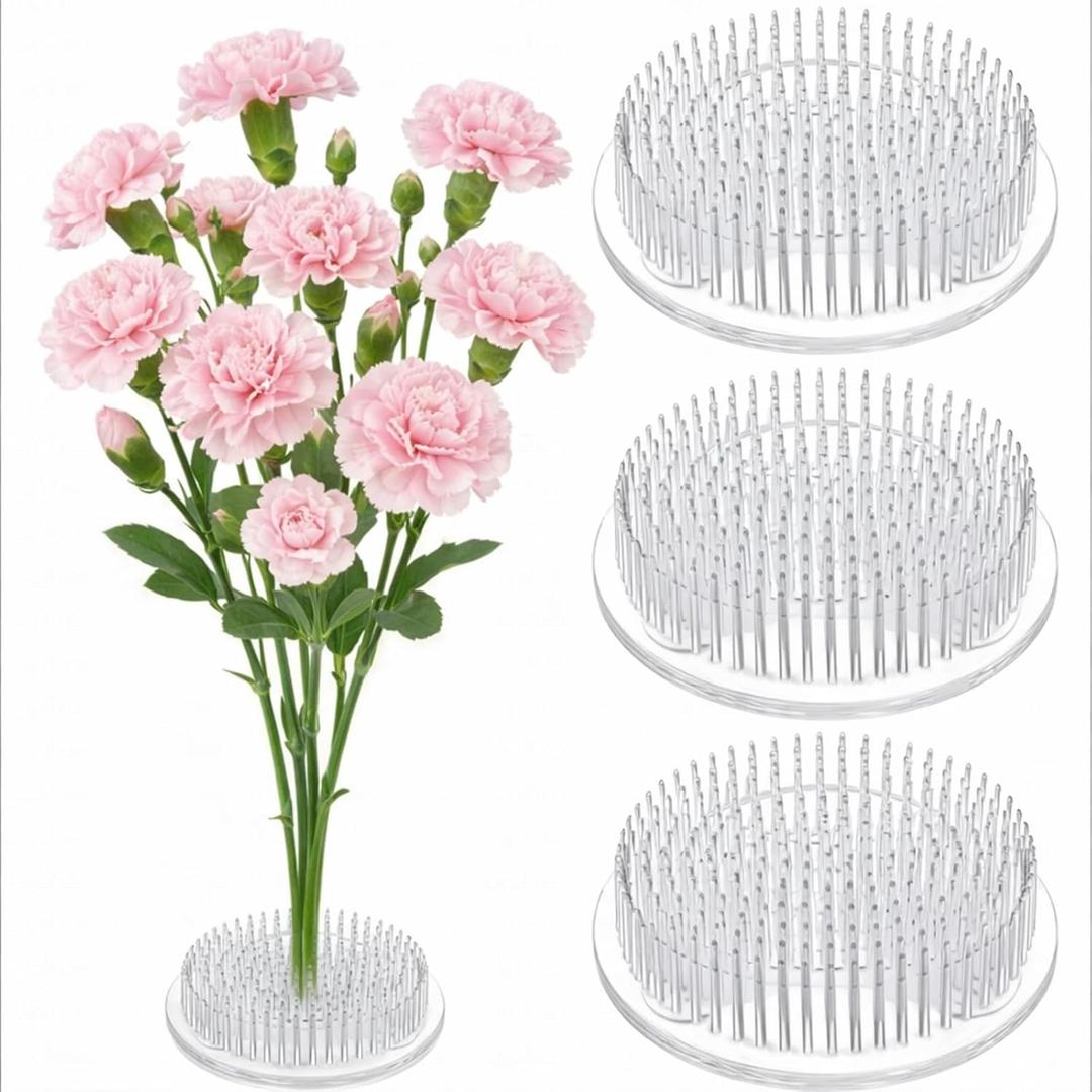 Waydress 4 Pcs 2.8 Inch Plastic Flower Frog Flower Pins Floral Frog for Arrangements Vase Japanese Ikebana Kenzan Floral Arrangement for Crafts Fixed Tools, Wedding Decor, Mother's Day Gifts (Clear)