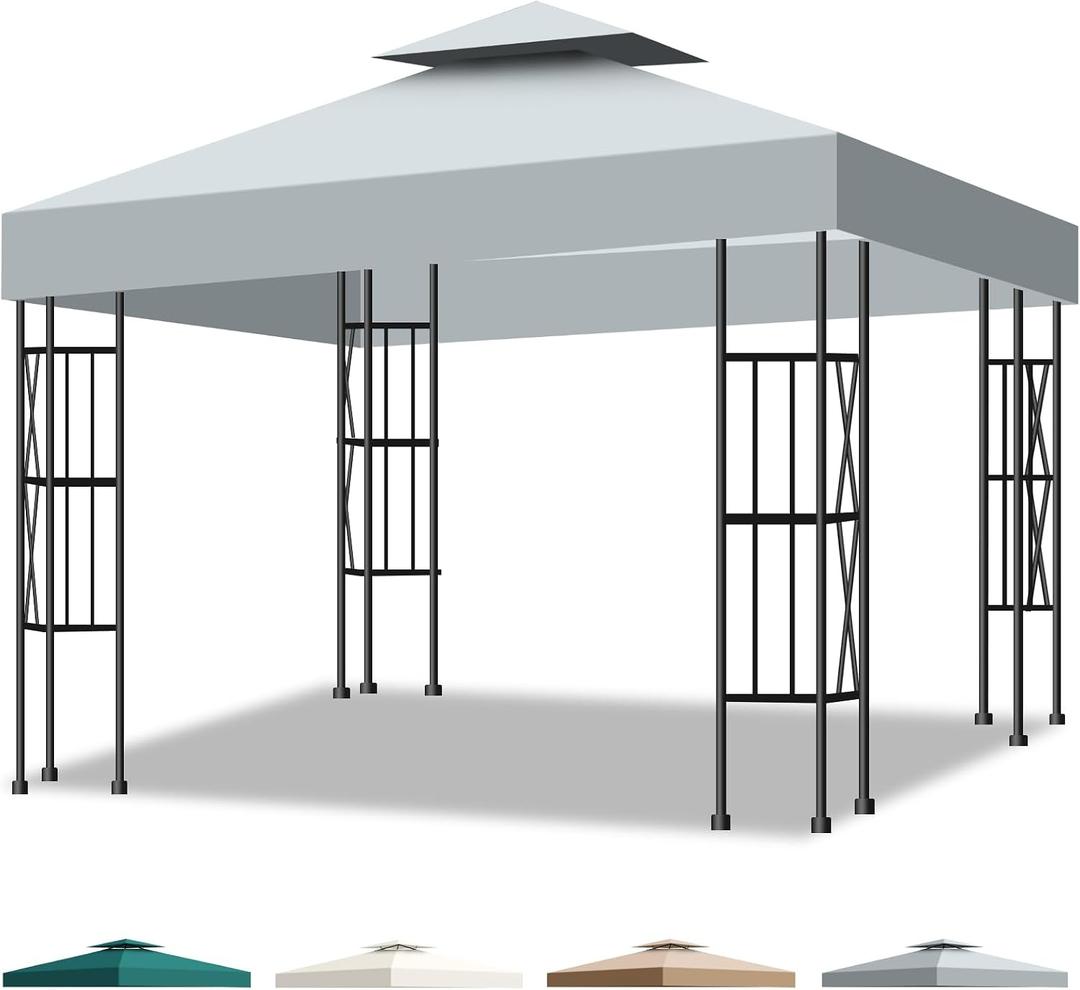 10x10 Canopy Replacement Top Cover Canopy Top Replacement Double Layer Vented Sunshade Cover Fits Standard 10'x10' Outdoor Gazebo Frame for Backyard/Patio/Garden Waterproof UV Resistant (Gray)