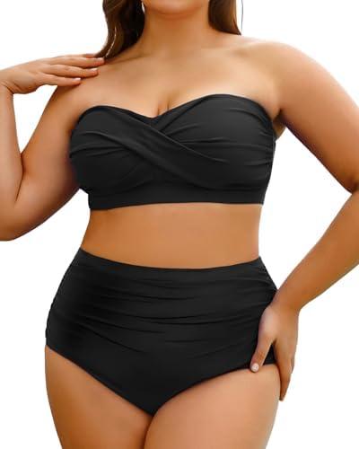 Yonique Women Plus Size Two Piece Swimsuits High Waisted Bathing Suits Bandeau Bikini Tummy Control Swimwear 22W