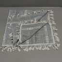 Gernaice Rustic Stripe Embroidered Tablecloth Heavy Small Square Tassel Cotton Linen Table Cloth Wrinkle Free Washable Table Cover for End Bedside Coffee Teapoy Table Tea Trolley Grey 24x24 Inch