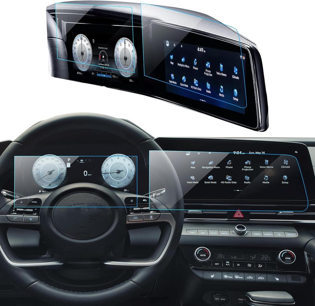 2PCS Car Screen Protector for Hyundai Elantra SE/SEL/Limited/N Line 2021 2022 2023 2024 2025 Accessories Navigation & Dashboard Touchscreen Protector Film Tempered Glass HD Clear 10.25''