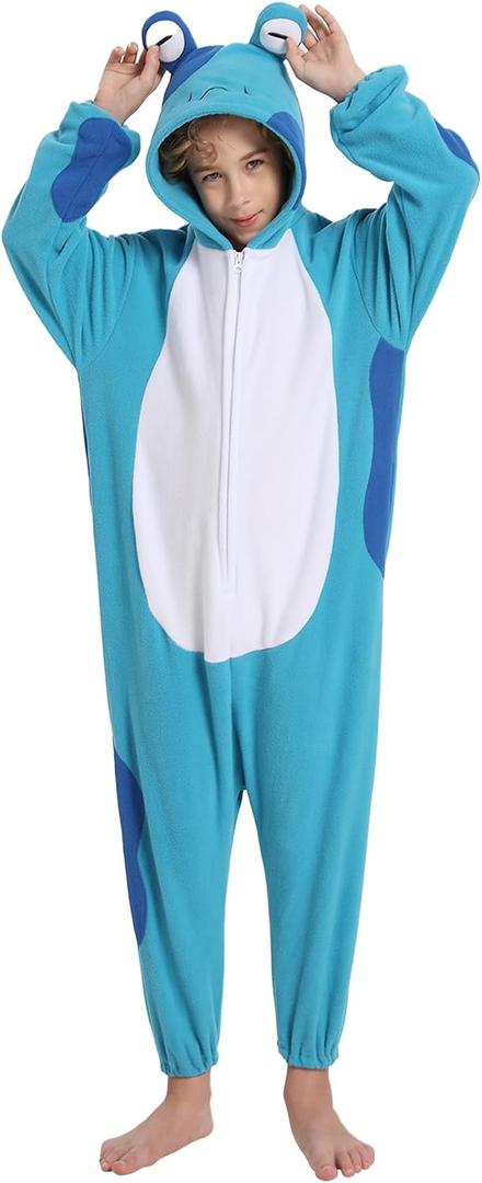 Unisex Kids Animal Oneise Pajamas, Boys Girls Flannel Hooded Halloween Cosplay Costume/Homewear/Sleepwear (Blue)