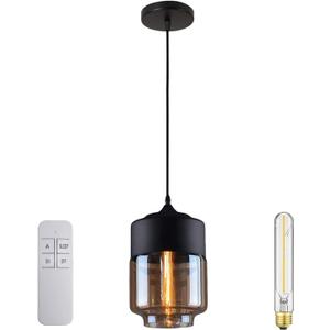 LLdshun Black Pendant Light Glass Shade Retro Pendant Lighting 2700K 3W