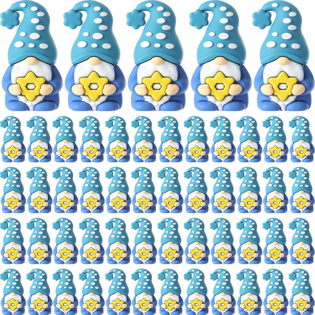 50 Pcs Hanukkah Mini Gnomes Figures Tiny Gnomes Figurines for Hanukkah Decorations Gifts Hexagram Elf Little Statue to Hide and Seek Chanukah Menorah Star Jewish Gifts Tiered Tray Decor
