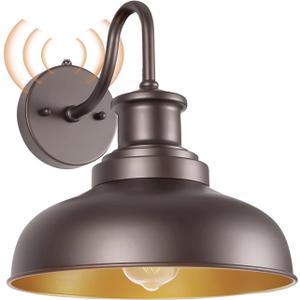 Dusk to Dawn Outdoor Barn Light Outdoor Wall Sconce Farmhouse Exterior Wall Mount Lights Vintage Outside Lighting Fixture Industrial Bronze Lantern for Porch Garage Shed Patio, 1 Pack (Orb+Gold)