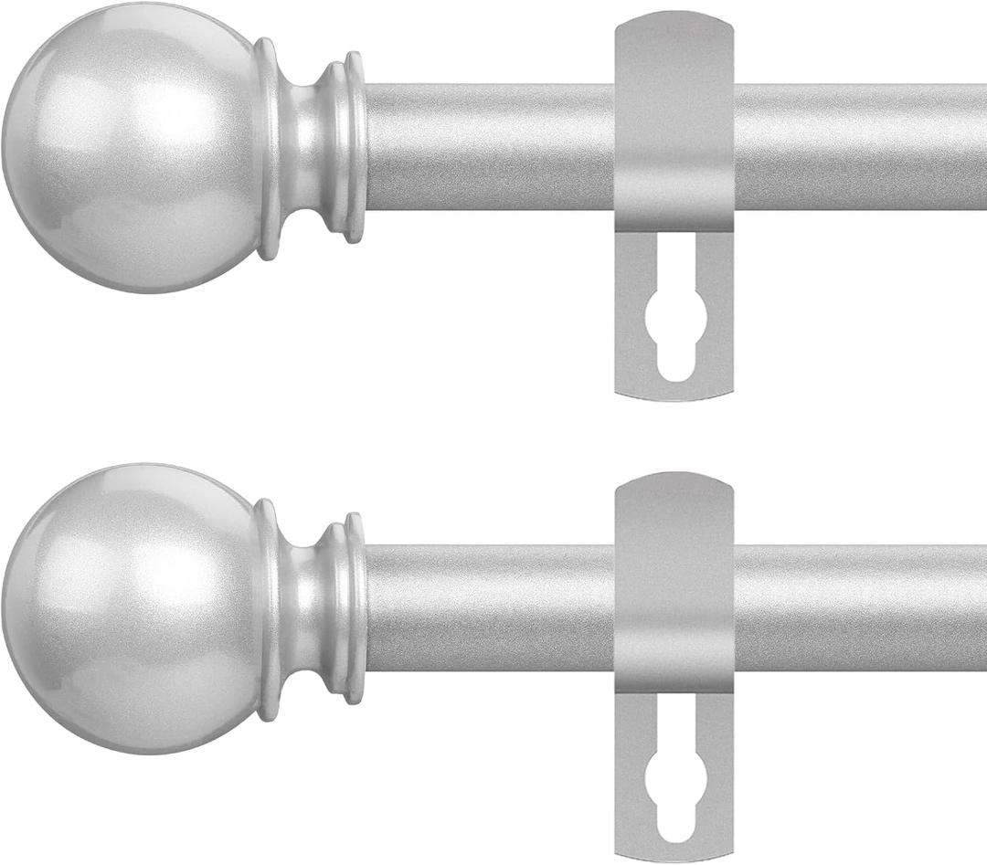Curtain Rods for Windows 28 to 48 Inch, 2 Pack 5/8'' Diameter Heavy Duty Metal Adjustable Small Curtain Rod With Bracket(Silver)