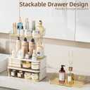 Delamu 2PCS Bathroom Counter Organizer with Drawer, Multi-Purpose 3-Tier Makeup Organizer Countertop for Vanity, Large Cosmetic Display Case Perfume Tray Skincare Organizers, Amber