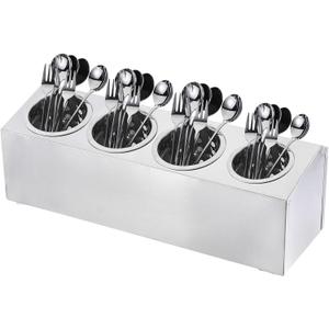 uxcell Commercial Utensil Holder, Stainless Steel Cylinder Flatware Silverware Utensil Holder Caddy Drying Rack Countertop Silverware Organizer (4 Holes)