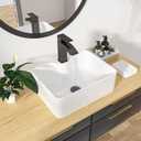 Kichae 16"x12" Rectangle Bathroom Vessel Sink with Faucet Combo Porcelain Ceramic White Vanity Sink Above Counter Modern Sink with Faucet Hole for Lavatory, Hotel Art Basin, Home Washing Basin