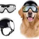 LESYPET Dog Helmet and Goggles, Large Dog UV Protection Pet Sunglasses Motorcycle Helmet, Adjustable, Riding and Driving, Black