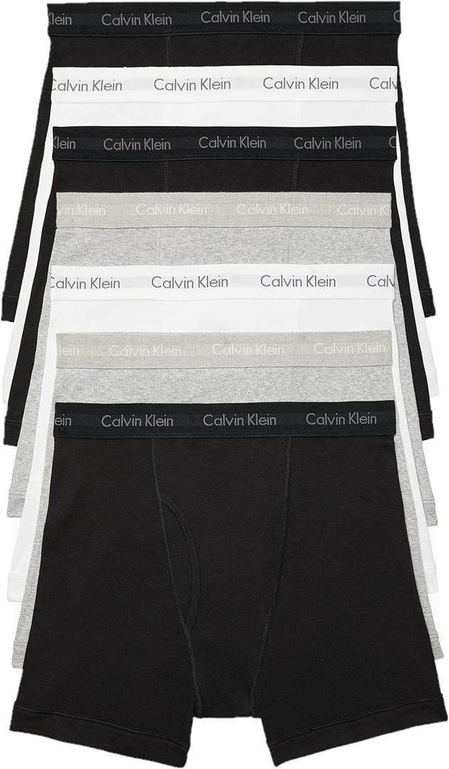 Calvin Klein Men's Cotton Classics 7-Pack Boxer Brief (Large, 3 Black, 2 Grey Heather, 2 White)