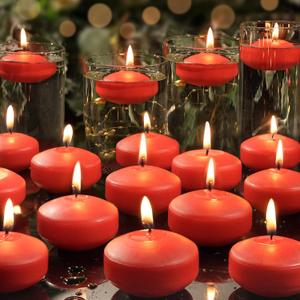2 inch Christmas Red Floating Candles, 10 Pack Unscented 2" Floating Candles for Centerpieces,5-6 H Water Activated Candle Bulk for Cylinder Vases Wedding Pool