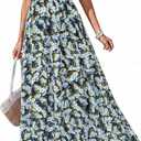 BTFBM Summer Maxi Dresses for Women Wedding Guest Spring Floral Boho Short Sleeve Smocked Beach Graduation Dress 2026 (Blue, M)