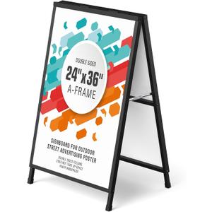 A Frame Sign 24x36 Inch Sandwich Board, Heavy Duty Double-Sided Folding Sidewalk Signboard, Slide-in Steel Metal Frame Sign Display Holder for Outdoor & Indoor Street Poster, Businesses, Advertising