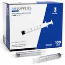 BH Supplies 3ml Luer Slip Tip Syringe - (No Needle) - Sterile, Individually Wrapped - 100 Syringes
