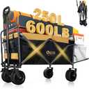  56" Large Collapsible Folding Wagon with Tailgate and Brake, 600LBS Heavy Duty Utility Cart, 250L Large All-Terrain Beach Wagon for Camping Garden Shopping Grocery Sports